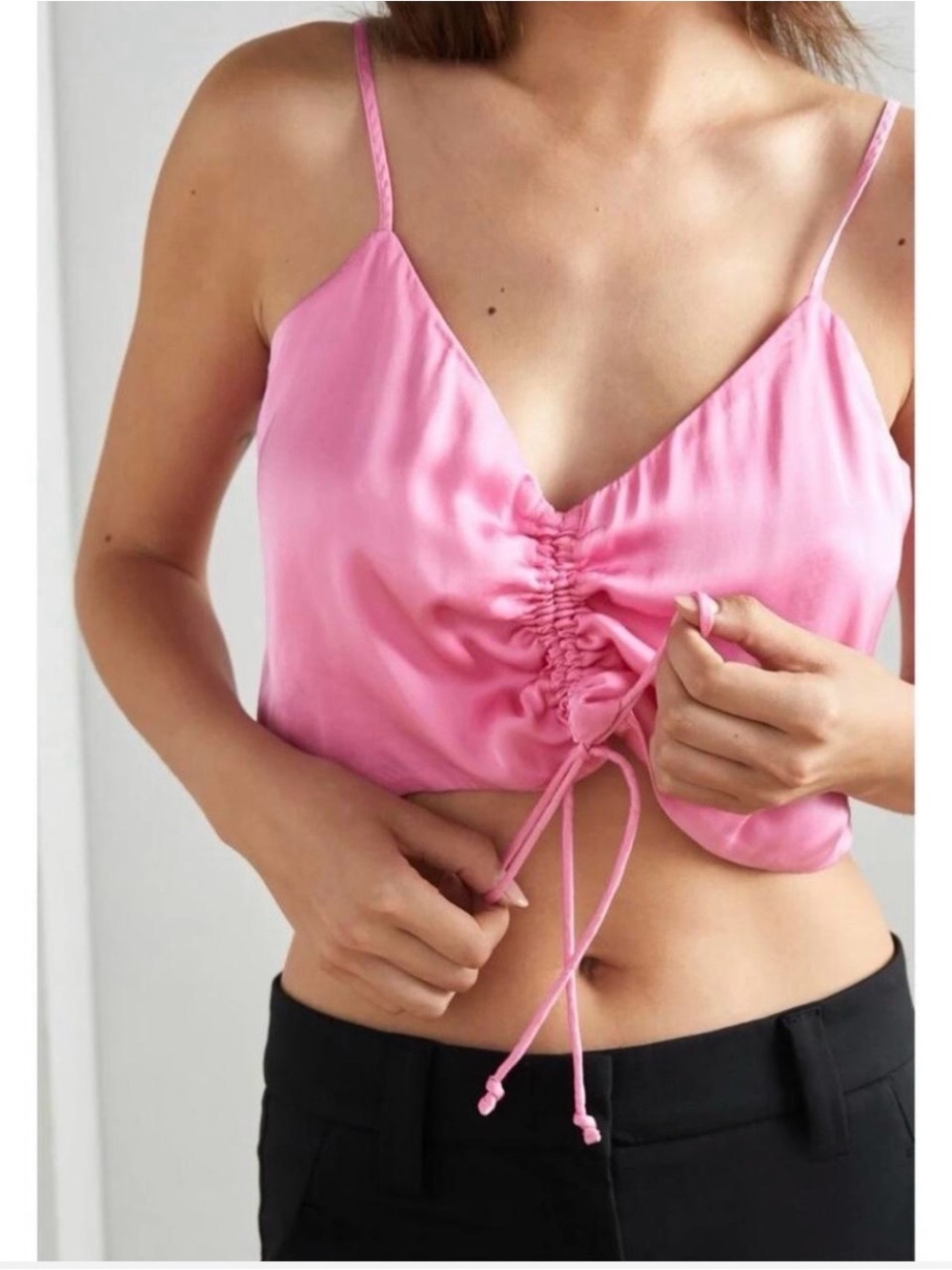 aerie Pink Satin Drawstring Cami